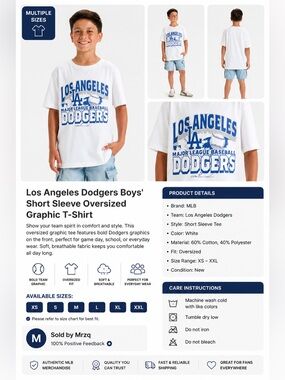 MLB Los Angeles Dodgers White Graphic Tee for Boys